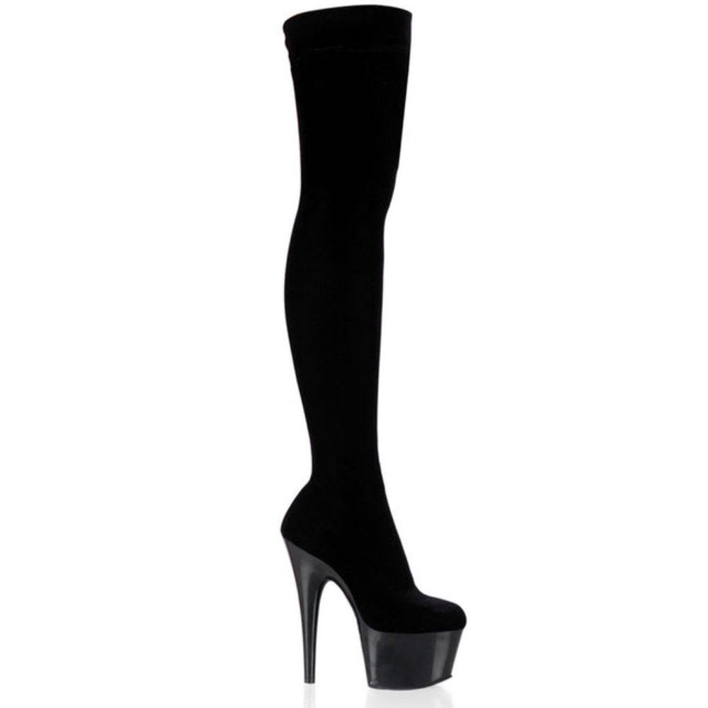 Pleaser Adore 3002 Thigh High Velvet Stretch Boots (Size 8)